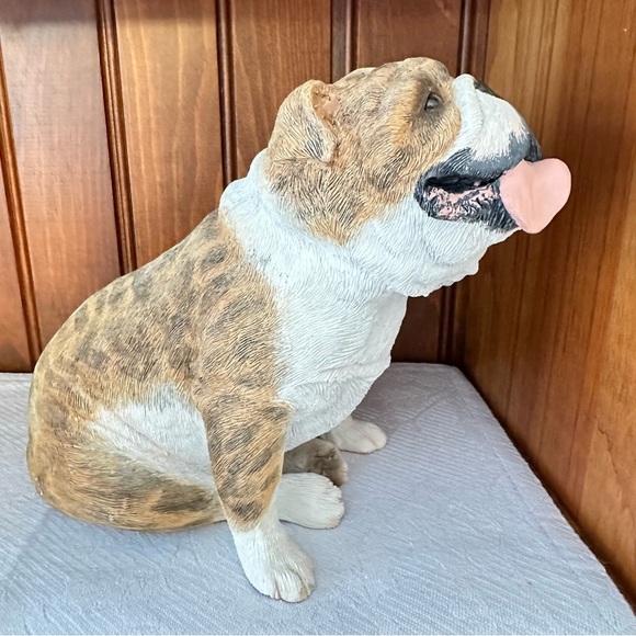 Original Size Sandicast Sculpture Brindle Fawn Bulldog Tongue Out Sitting 2006 - Picture 5 of 15